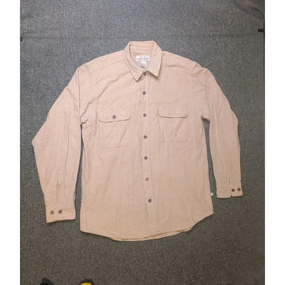 Moose Creek Men's XLT Heavy Flannel Shirt Button Up Beige‎ 100% Cotton Polo